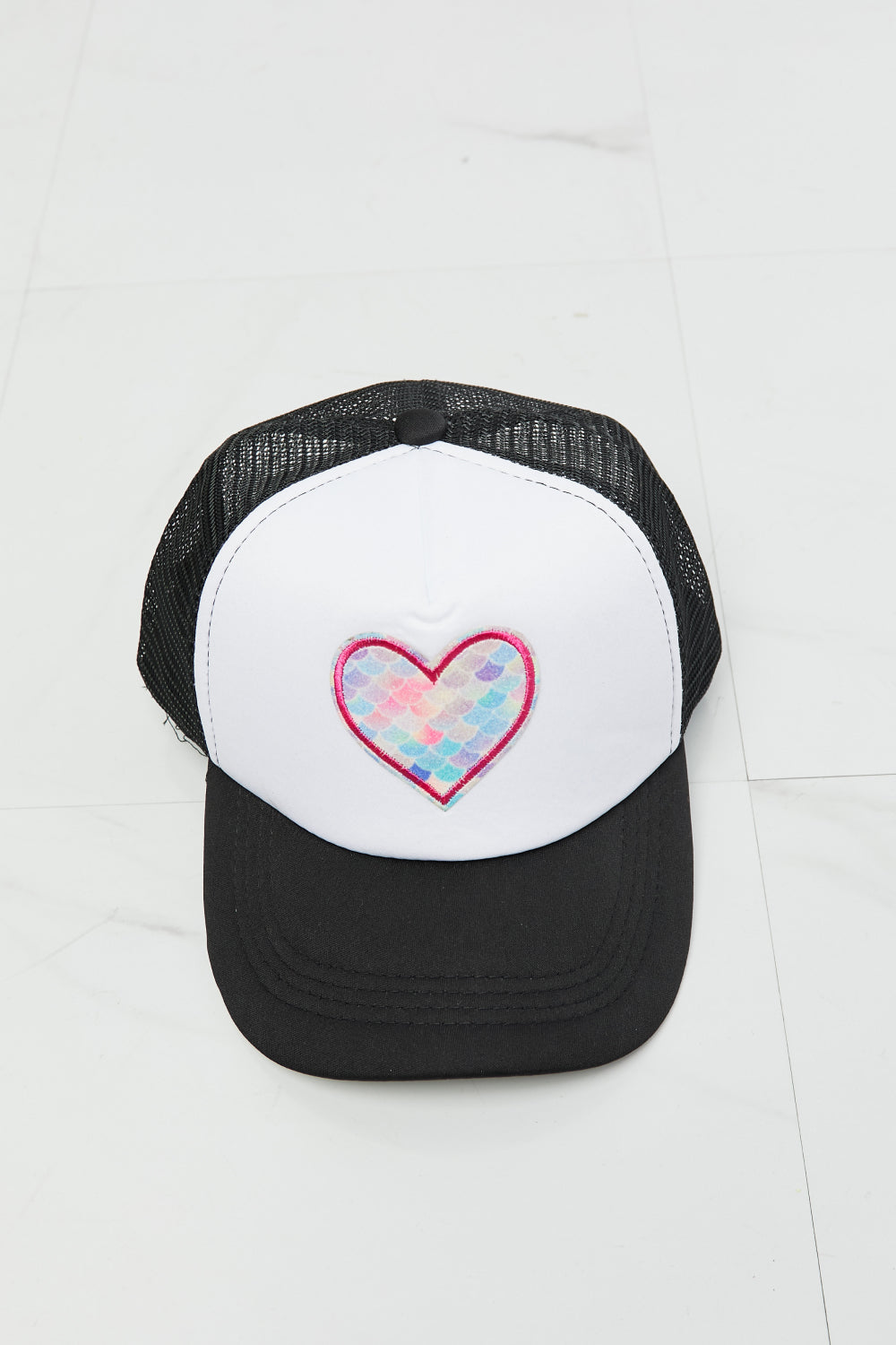 Black Mesh Rainbow Heart Trucker Hat