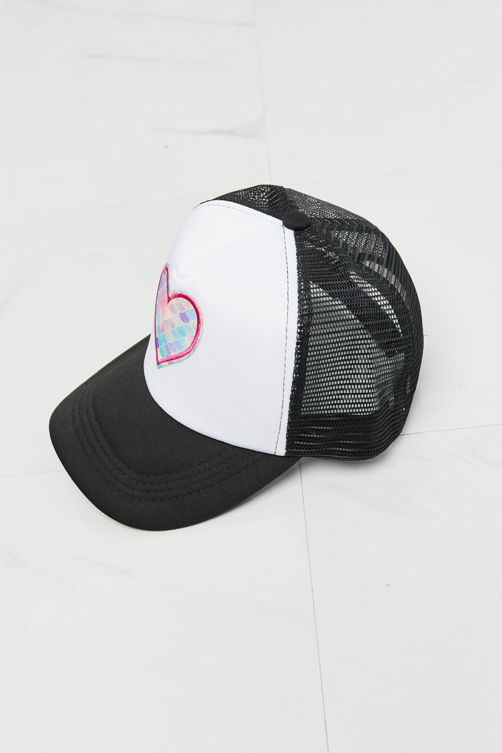 Black Mesh Rainbow Heart Trucker Hat